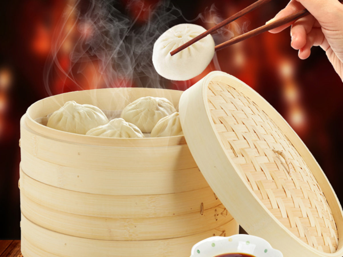 2 layer Dumpling Dim Sum Steamer With Lid 10 inch Bamboo Steamer Basket 
