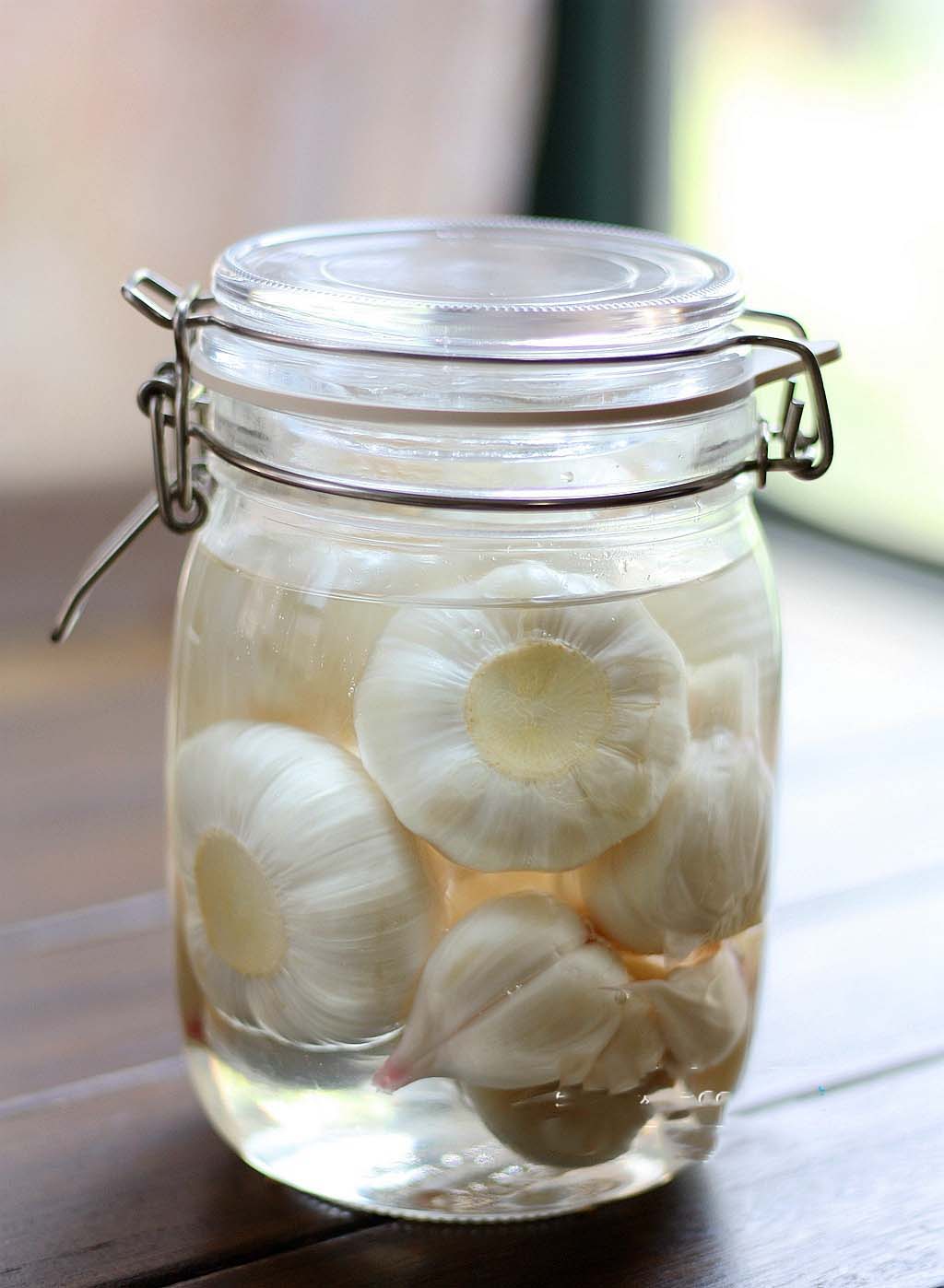 Sweet Pickled Garlic in jar