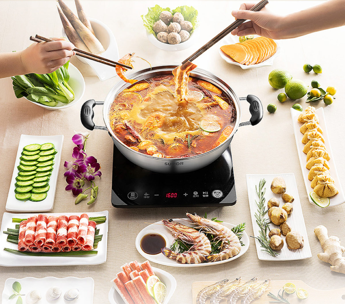 LanLan Hot Pot Hot Pot S-shaped Two-flavored Pot 28CM Thicken Stainless Steel Hot Pot for Home Resturant Supplies With Partition 