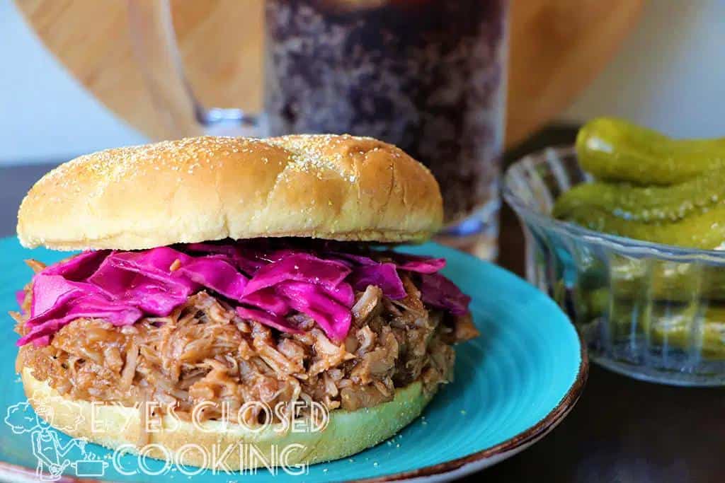Pulled pork sandwich with red cabbage salad