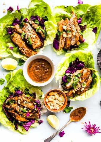 Sticky Chinese barbecue pork lettuce wrap