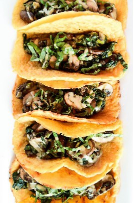 Vegan Crêpe Tacos with Warm Spinach Mushroom Filling