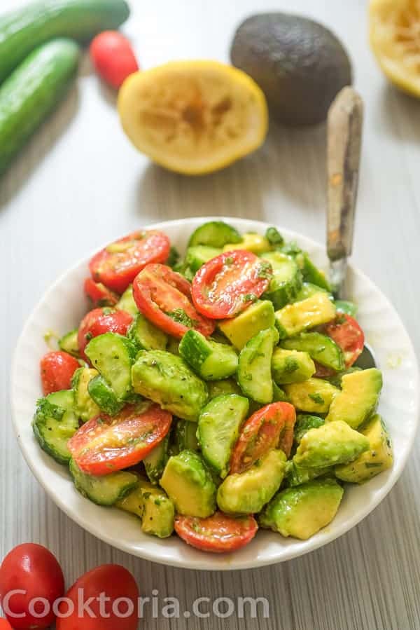 2.Cucumber tomato avocado salad