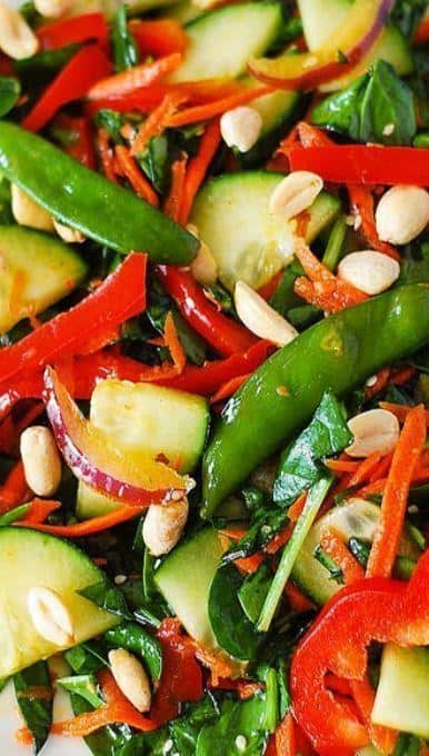 Crunchy Asian salad with veggies and peanut dressing