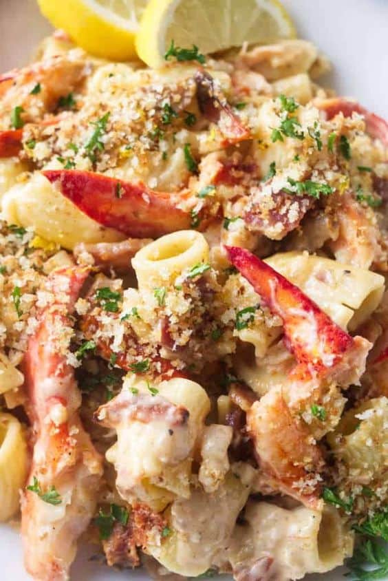 Lobster pasta and creamy garlic sauce