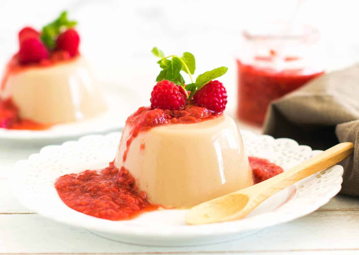 Low cub vegan coffee almond Panna Cotta with mixed berry compote 1