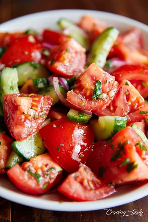 Rustic tomato and cucumber salad