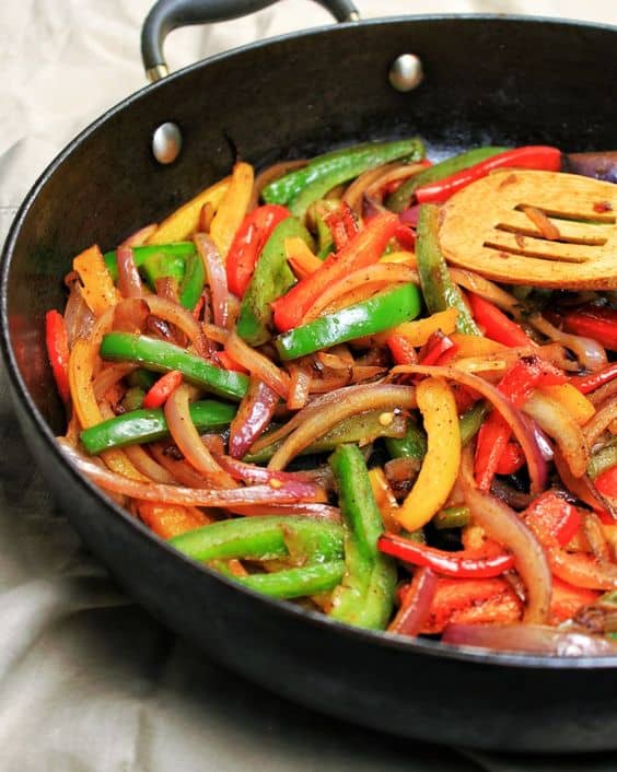 Sautéed bell peppers and onions
