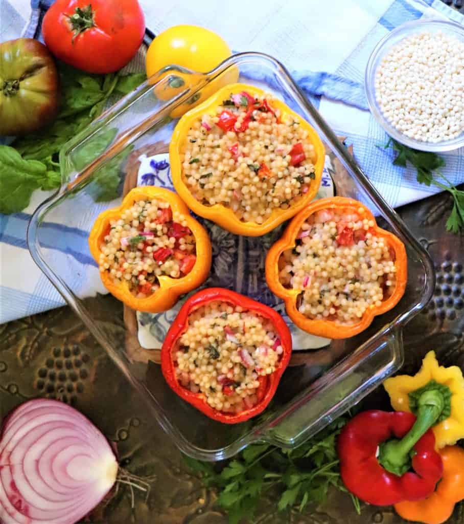 Vegetarian stuffed bell peppers with Israeli couscous