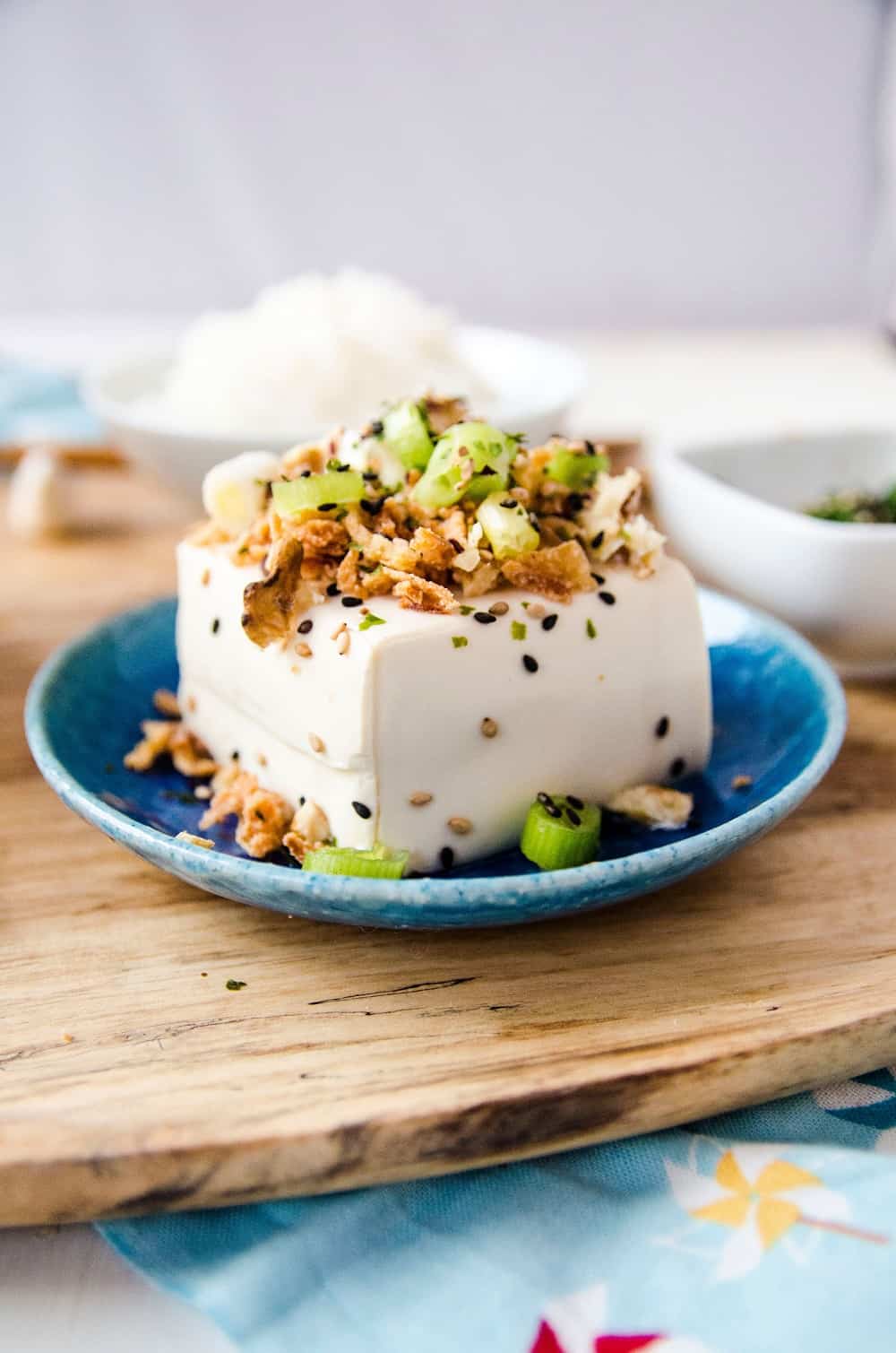 silken tofu with sesame and onion toppings