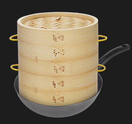 bamboo steamer in wok