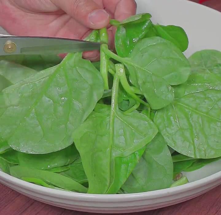 cut Malabar spinach into smaller bite sized pieces